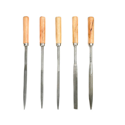 Sleutelvijlset 5dlg - 100mm Staal, Houten Handvat, Metaal/Houtbewerking