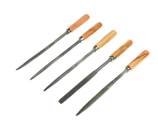 Sleutelvijlset 5dlg - 100mm Staal, Houten Handvat, Metaal/Houtbewerking