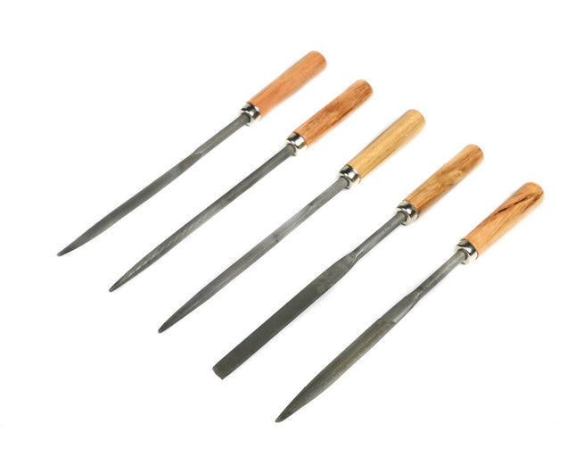 Sleutelvijlset 5dlg - 100mm Staal, Houten Handvat, Metaal/Houtbewerking