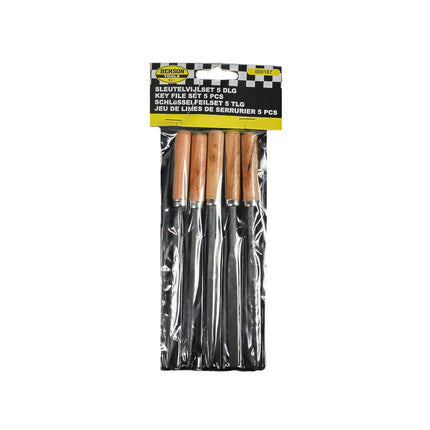 Sleutelvijlset 5dlg - 100mm Staal, Houten Handvat, Metaal/Houtbewerking