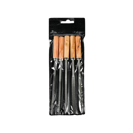 Sleutelvijlset 5dlg - 100mm Staal, Houten Handvat, Metaal/Houtbewerking