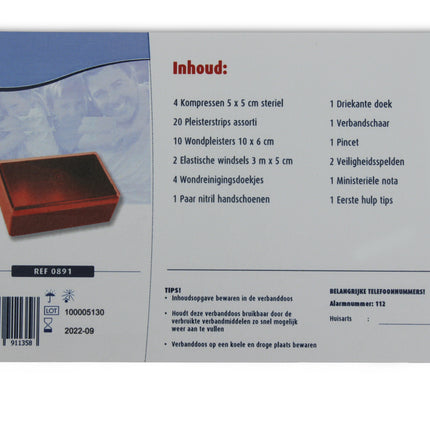 Verbanddoos 46 dlg – 5 cm, 6 cm, 3 m, Voor zowel professioneel als particulier gebruik