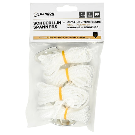 Touw scheerlijn 4 mm x 2 mtr + spanners – Materiaal polypropyleen, Diameter 4 mm