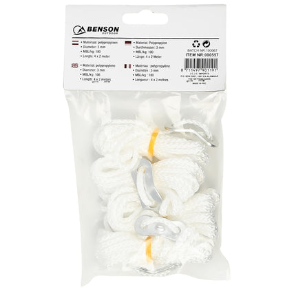 Touw scheerlijn 4 mm x 2 mtr + spanners – Materiaal polypropyleen, Diameter 4 mm