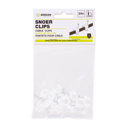 Snoerclips 8 mm, 25 stuks - Bevestig kabels thuis/kantoor veilig.