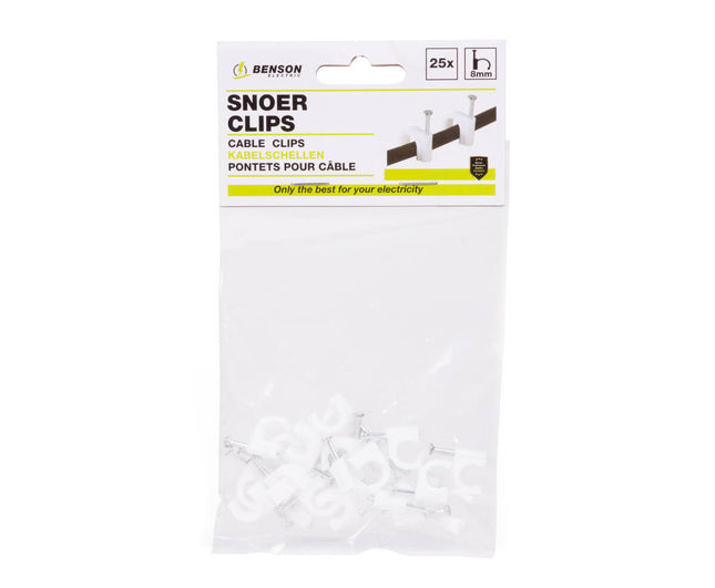 Snoerclips 8 mm, 25 stuks - Bevestig kabels thuis/kantoor veilig.