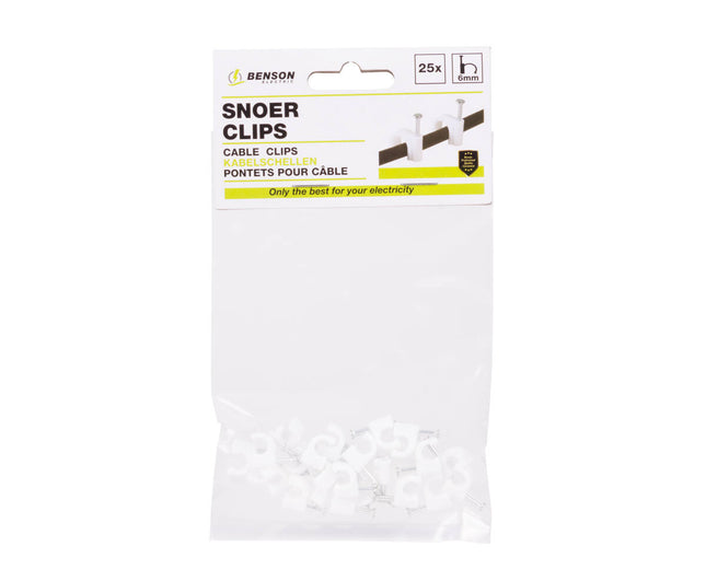 Snoerclips 6mm, 25 stuks - Organiseer Kabels Efficiënt Thuis/Kantoor