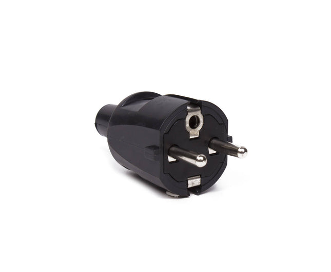 Stekker PVC RA Zwart, 90° Hoek, Voor Krappe Ruimtes, 220-240V.
