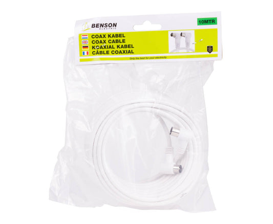 Coax Kabel 10m - Haakse Stekkers, Ideaal voor TV en Modem Aansluiting
