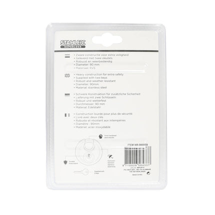 Hangslot 90 mm RVS - Weerbestendig, Incl. 2 Sleutels, Voor Poorten