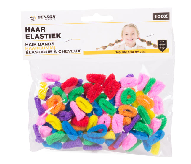 Haarelastiek 100 dlg – Inhoud 100 stuks, Materiaal Zachte stof, metaalvrij, Compact