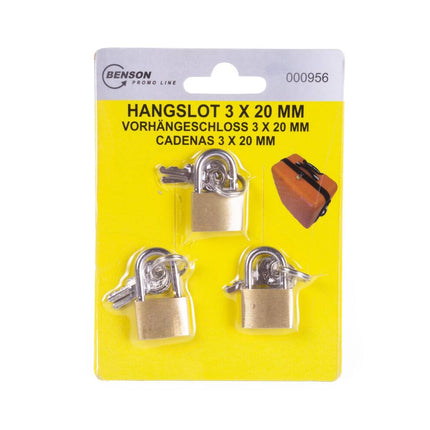 Hangslot 20 mm 3 dlg - Compacte Beveiliging met 3 Sleutels voor Schuur