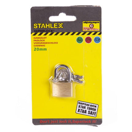 Hangslot 20 mm met 3 sleutels, weerbestendig voor fietsbeveiliging.