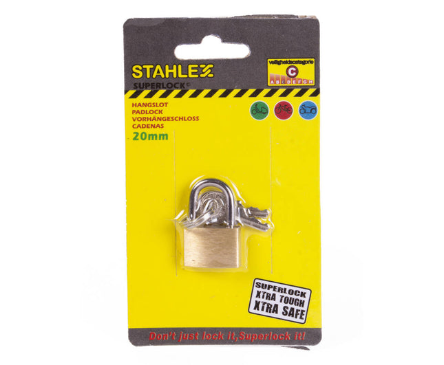 Hangslot 20 mm met 3 sleutels, weerbestendig voor fietsbeveiliging.