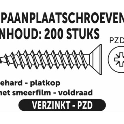 Spaanplaatschroef 3.5x30mm, gehard staal, ideaal voor meubels.