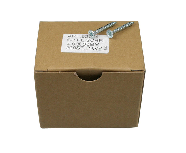 Spaanplaatschroef 4.0x30 mm PZD-2, staal, anti-corrosie, voor meubels.