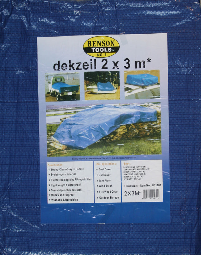 Dekzeil 1,5 x 2,5 mtr blauw – Maat 1,5 x 2,5 M, Materiaal PE, Kwaliteit 80 GSM