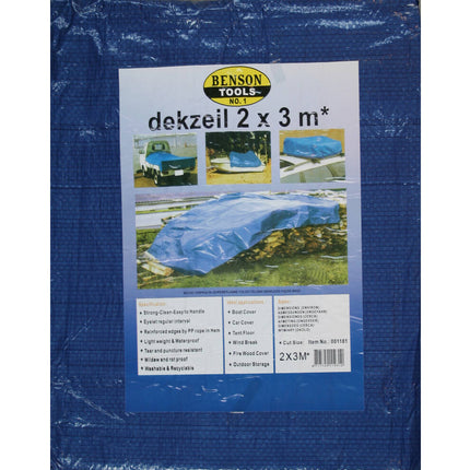 Blauw Dekzeil 2x3m, PE 60 GSM, Metalen Ogen, Voor Houtbescherming