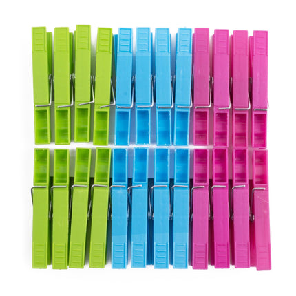 Wasknijpers kunststof 24 dlg – Kleurenmix grijs, limegroen en roze, Lichtgewicht