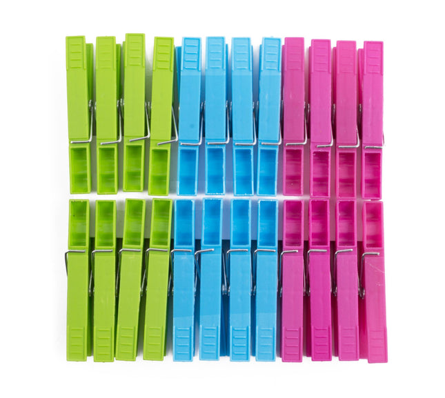 Wasknijpers kunststof 24 dlg – Kleurenmix grijs, limegroen en roze, Lichtgewicht