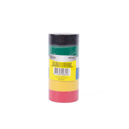 PVC Tape Set 6 Rollen, 18mm x 3m, Zwart/Geel/Blauw/Wit/Groen/Rood