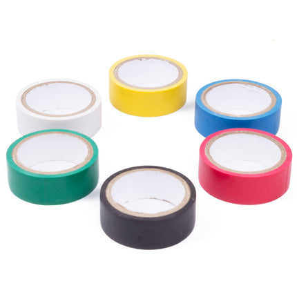 PVC Tape Set 6 Rollen, 18mm x 3m, Zwart/Geel/Blauw/Wit/Groen/Rood
