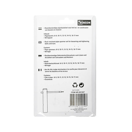 6-delige pijpsleutelset: Staal, maten 8-17 mm, voor auto- en fietswerk.