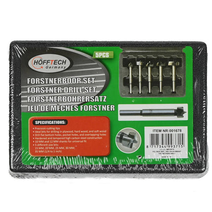 Forstnerboor Set 5 dlg: Precise gaten in hout, 15-35 mm bitmaten.