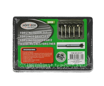 Forstnerboor Set 5 dlg: Precise gaten in hout, 15-35 mm bitmaten.
