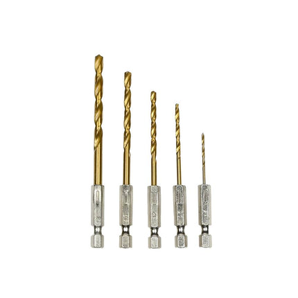 5-delige Titan Boorset: 1,5-4,8mm, ideaal voor metaal en hout.