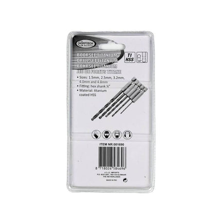 5-delige Titan Boorset: 1,5-4,8mm, ideaal voor metaal en hout.