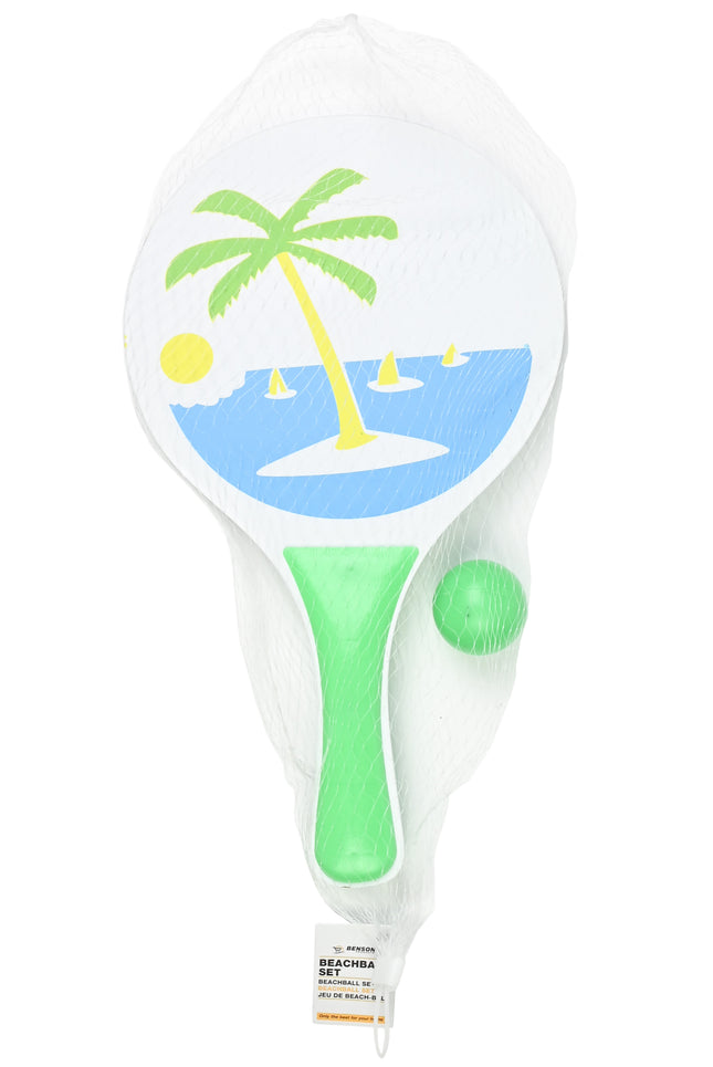 Beachball set – Materiaal paddles hout, Diameter paddles 18,5 cm, Materiaal bal kunststof