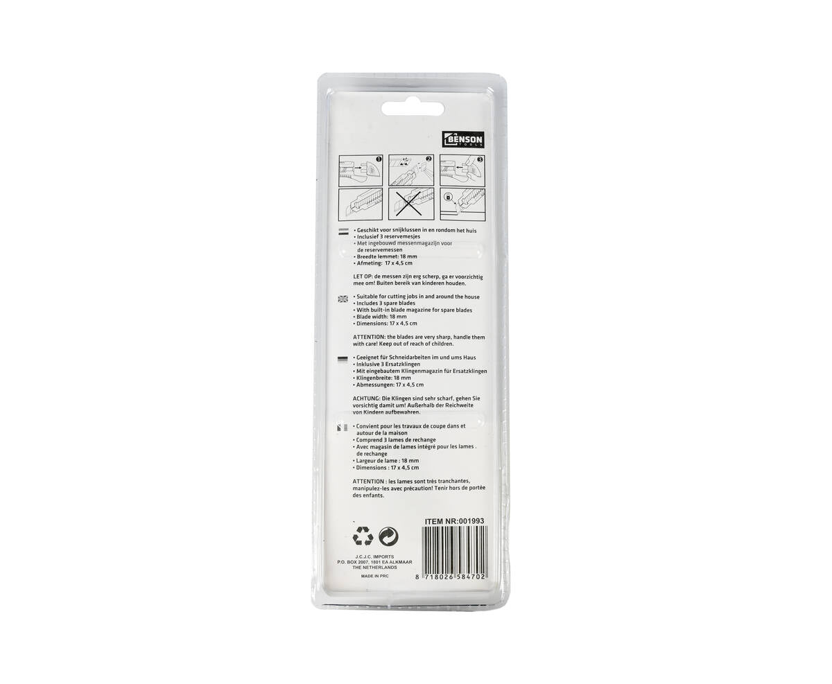 Afbreekmes 18 mm, incl. 3 reservemessen, ideaal voor nauwkeurig snijden.