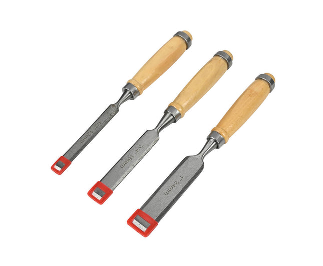 Houtbeitelset 3-delig: 12/18/24mm, 45# staal, lotus houten handvat.