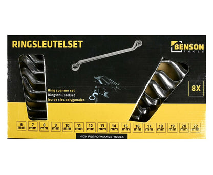 8-delige Ringsleutelset 6-22mm Chroom-Vanadium met Houder