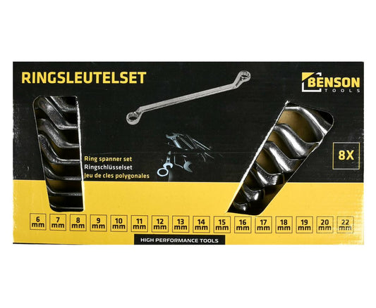 8-delige Ringsleutelset 6-22mm Chroom-Vanadium met Houder