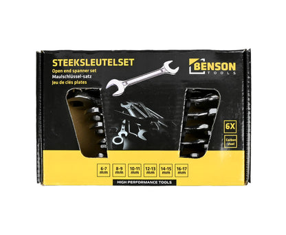 Steeksleutelset 6 dlg: Maten 6-17 mm, Carbonstaal, Incl. Houder