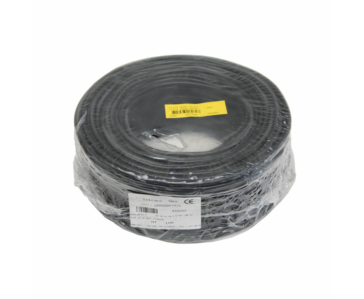 Stroomkabel 2x0.75mm 100m Zwart - Ideaal voor Verlichting en Apparaten