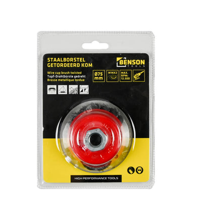 Staalborstel 75mm M14x2 voor Roest- en Verfreiniging, Max 12.500 RPM