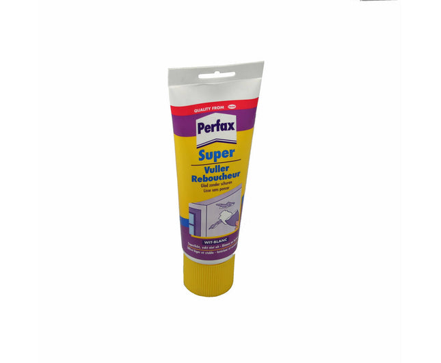 Perfax Super Vuller 225ml: Herstelt gaten in muren, snel droog, wit.