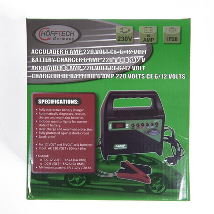 Acculader 220-240V / 6-12V / 6A – Laadcapaciteit 2, 4 en 6 A, Spanning 220 V, 12 V