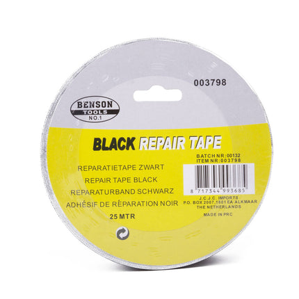 Reparatietape 25m zwart, hittebestendig, ideaal voor lekkages.