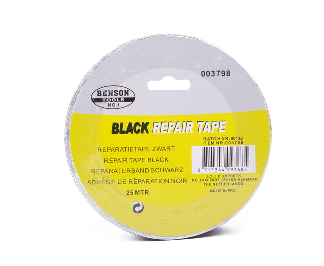 Reparatietape 25m zwart, hittebestendig, ideaal voor lekkages.