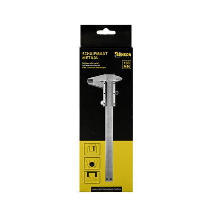 Schuifmaat 150mm Metaal met Fixeerknop en Opbergkoffer, Dual Scale