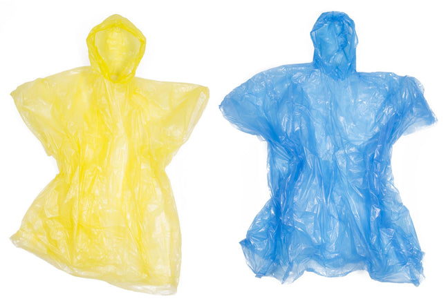 Poncho wegwerp mix – Kleuren geel en blauw, Materiaal PE, compact
