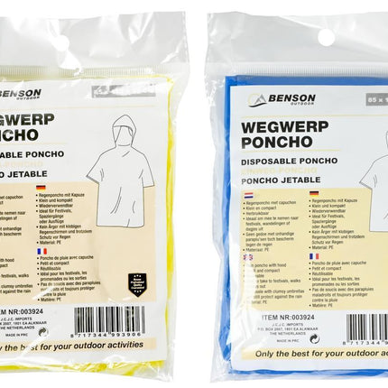 Poncho wegwerp mix – Kleuren geel en blauw, Materiaal PE, compact