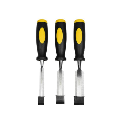 Houtbeitelset 3 dlg Pro Grip: 3 maten, gehard staal, precisiewerk