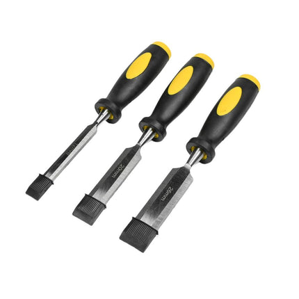 Houtbeitelset 3 dlg Pro Grip: 3 maten, gehard staal, precisiewerk