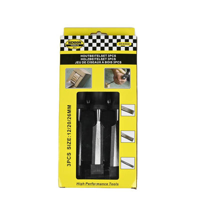 Houtbeitelset 3 dlg Pro Grip: 3 maten, gehard staal, precisiewerk