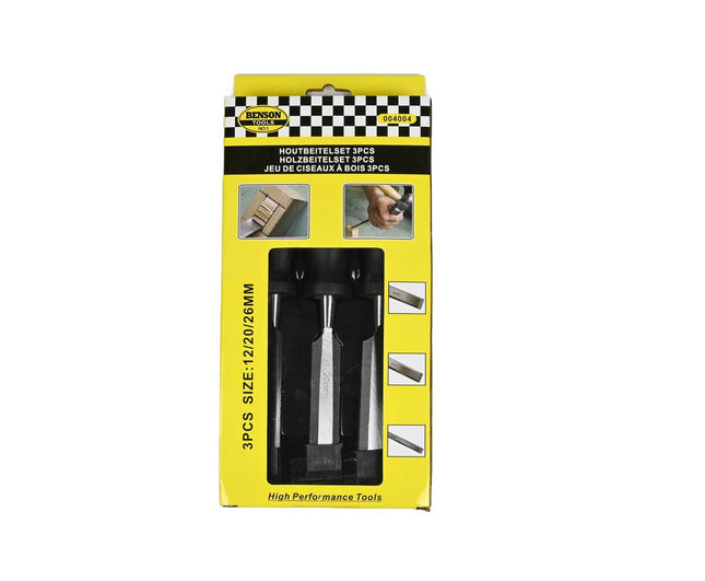 Houtbeitelset 3 dlg Pro Grip: 3 maten, gehard staal, precisiewerk